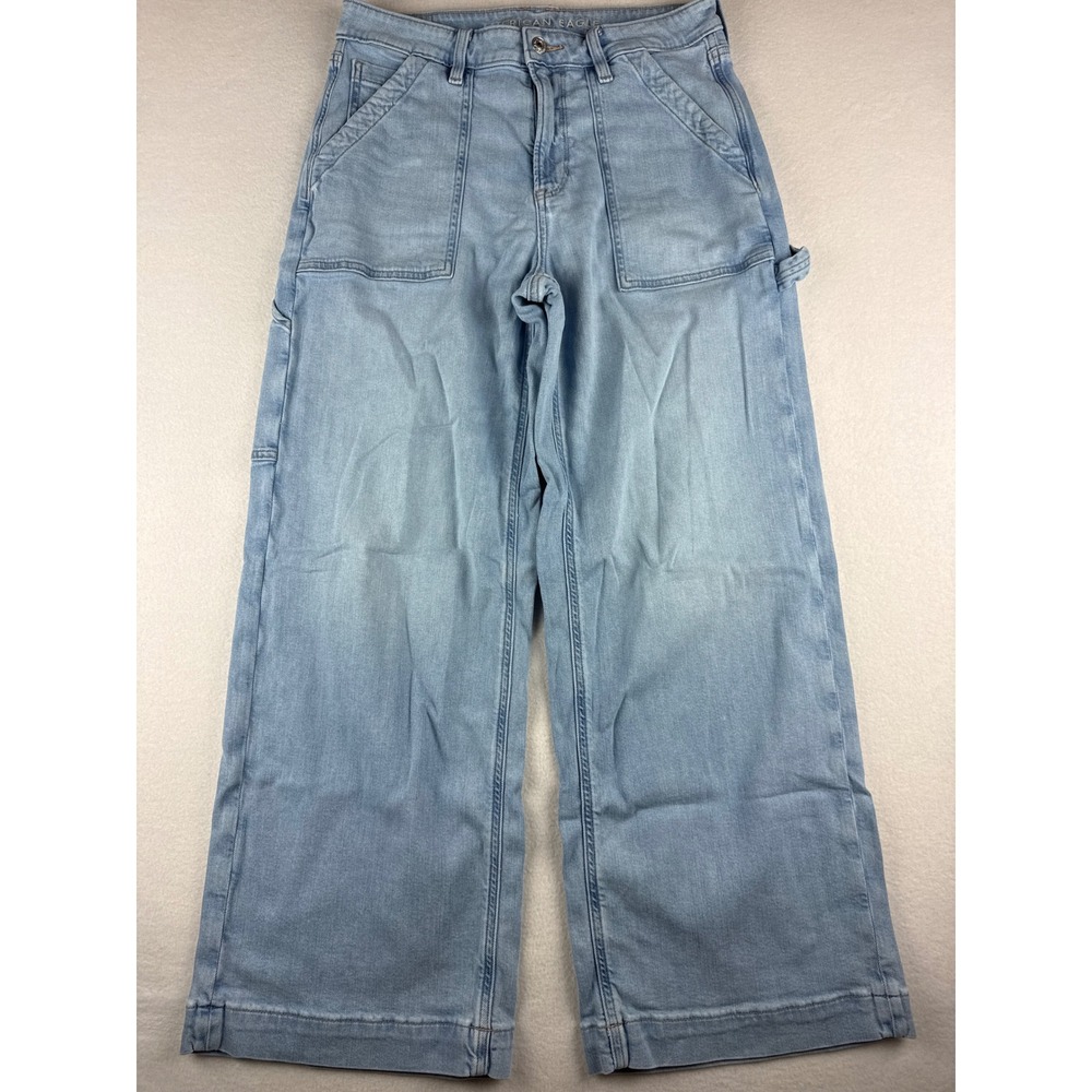 American Eagle Super High-Rise Baggy Wide Leg Carpenter Jeans Light Wash 8 Short